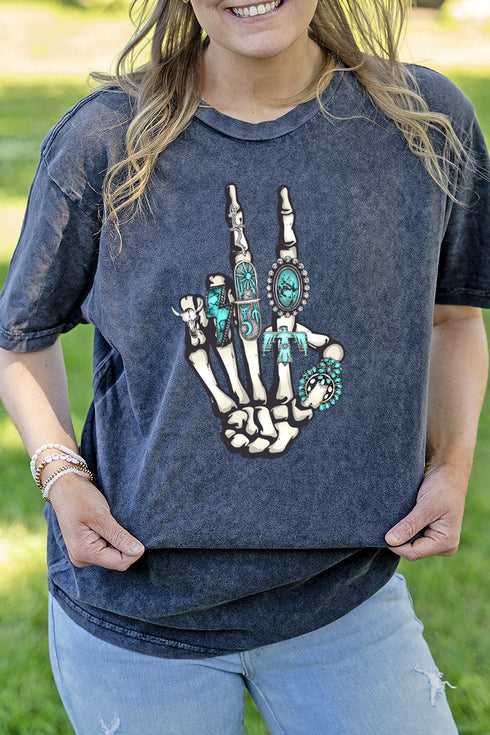 Turquoise Stacked Skeleton Vintage T-Shirt