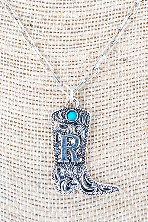 Boot & Brand 'R' Turquoise Silvertone Necklace