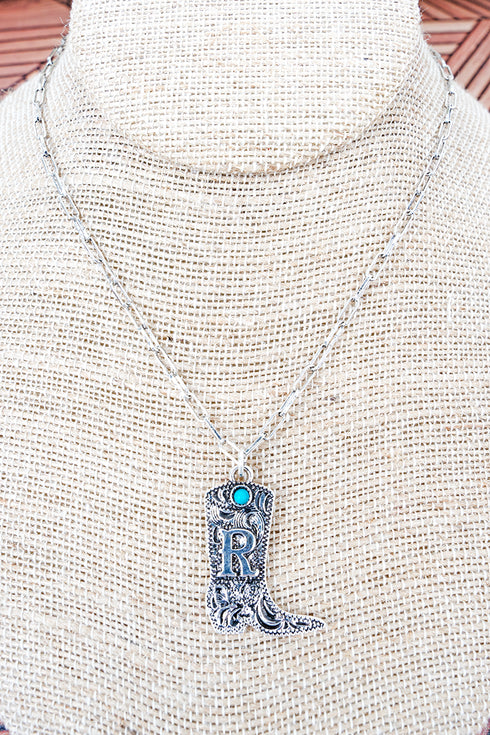 Boot & Brand 'R' Turquoise Silvertone Necklace