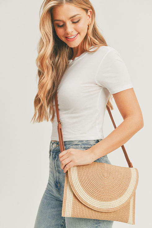 Myrtle Beach Taupe Straw Envelope Crossbody Clutch