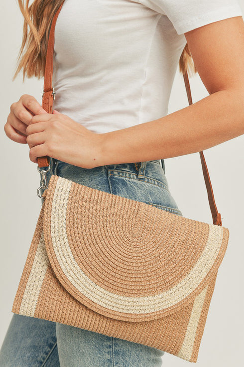 Myrtle Beach Taupe Straw Envelope Crossbody Clutch