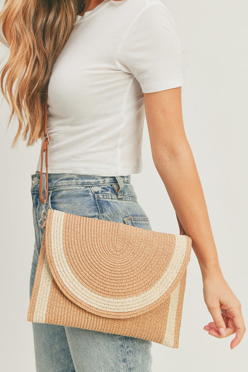 Myrtle Beach Taupe Straw Envelope Crossbody Clutch