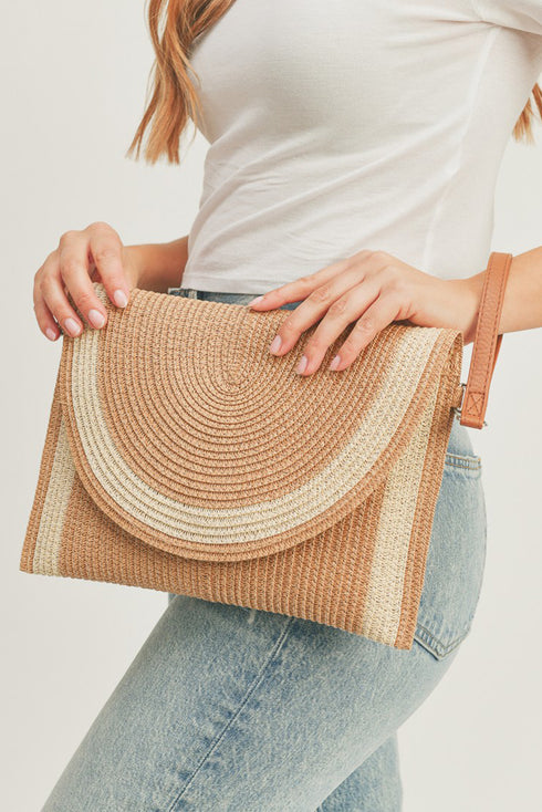 Myrtle Beach Taupe Straw Envelope Crossbody Clutch