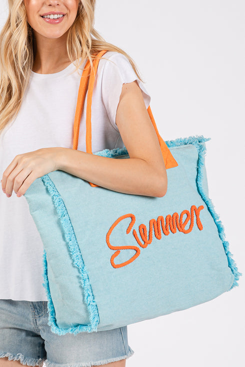 Summer Rope Text Blue Canvas Tote