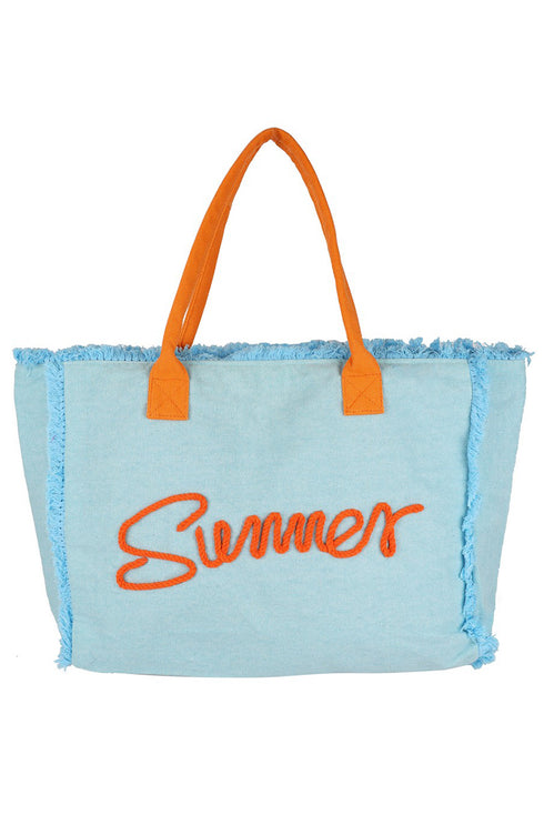 Summer Rope Text Blue Canvas Tote