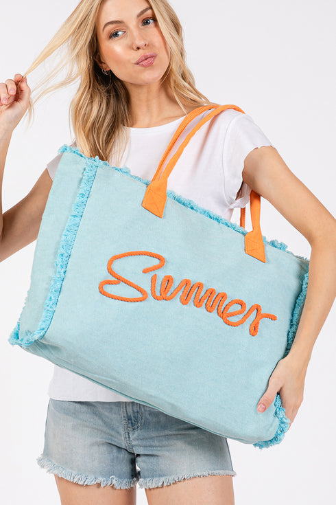 Summer Rope Text Blue Canvas Tote