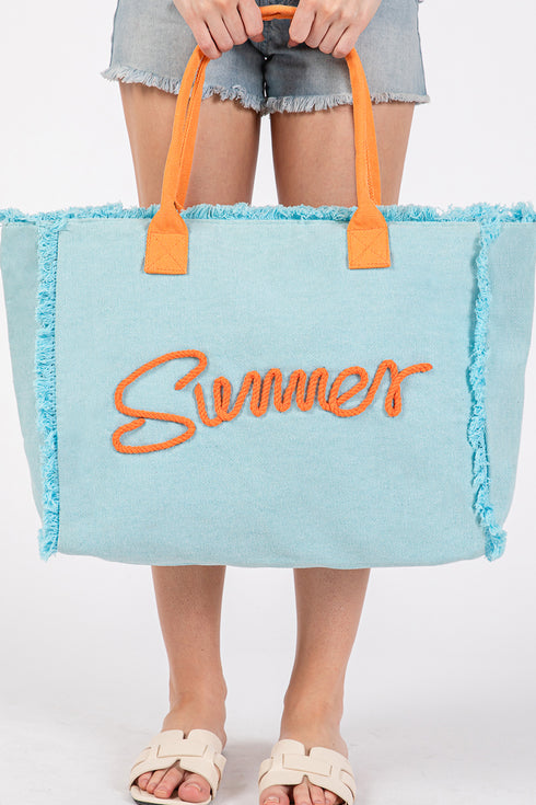 Summer Rope Text Blue Canvas Tote