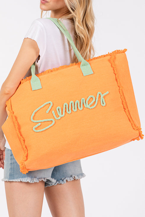 Summer Rope Text Orange Canvas Tote