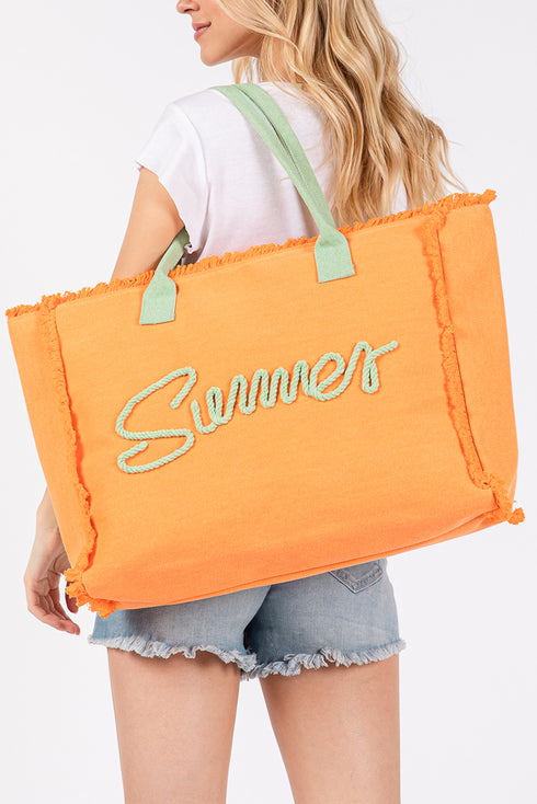 Summer Rope Text Orange Canvas Tote