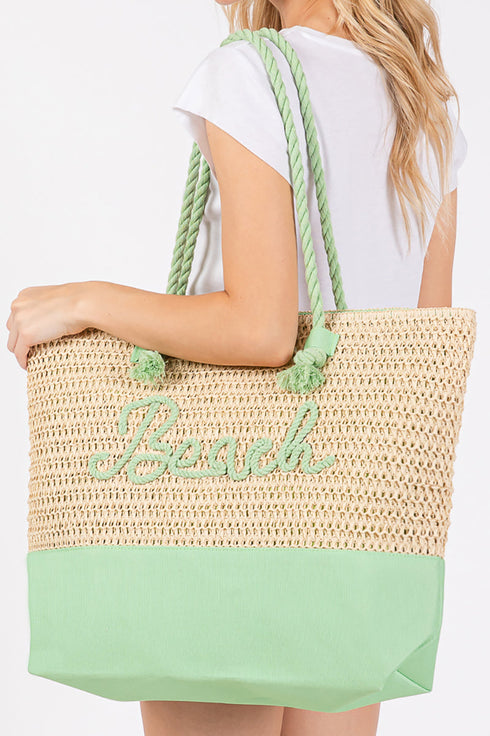 Beach Rope Text Green Tote Bag