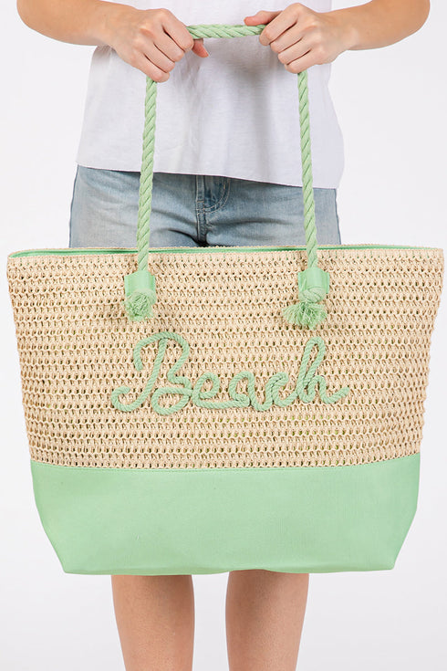 Beach Rope Text Green Tote Bag
