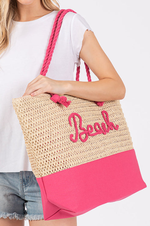 Beach Rope Text Hot Pink Tote Bag