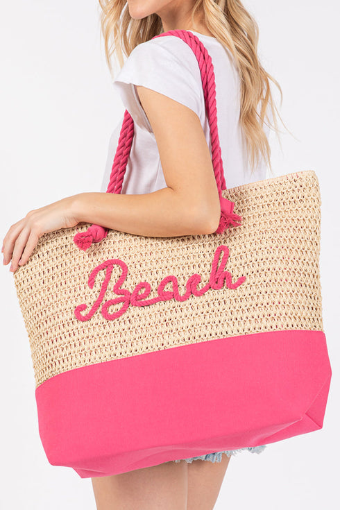 Beach Rope Text Hot Pink Tote Bag