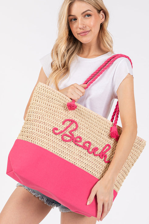Beach Rope Text Hot Pink Tote Bag