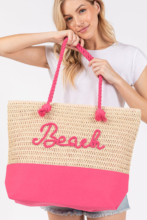 Beach Rope Text Hot Pink Tote Bag