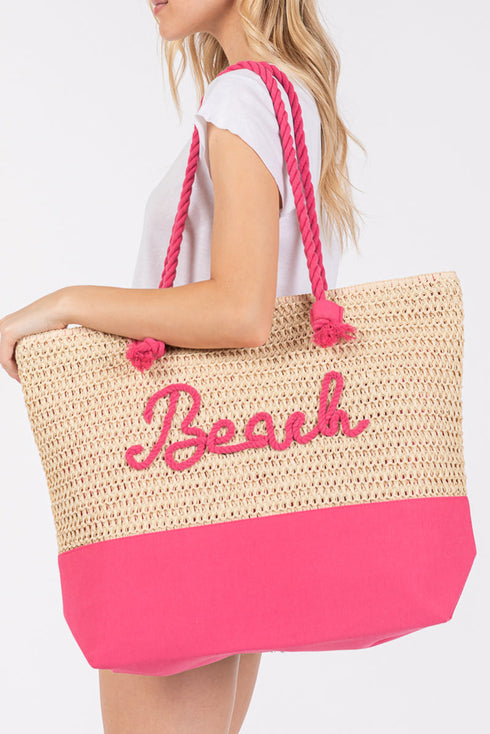 Beach Rope Text Hot Pink Tote Bag