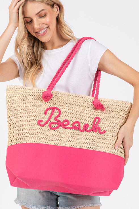 Beach Rope Text Hot Pink Tote Bag
