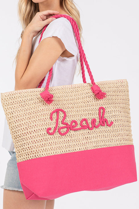Beach Rope Text Hot Pink Tote Bag