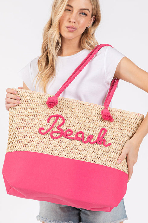 Beach Rope Text Hot Pink Tote Bag