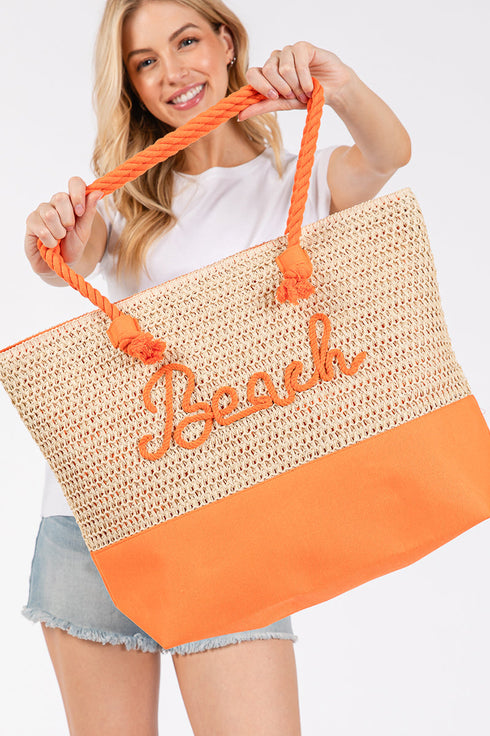 Beach Rope Text Orange Tote Bag