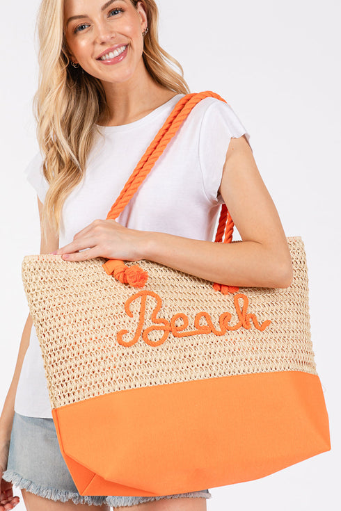 Beach Rope Text Orange Tote Bag