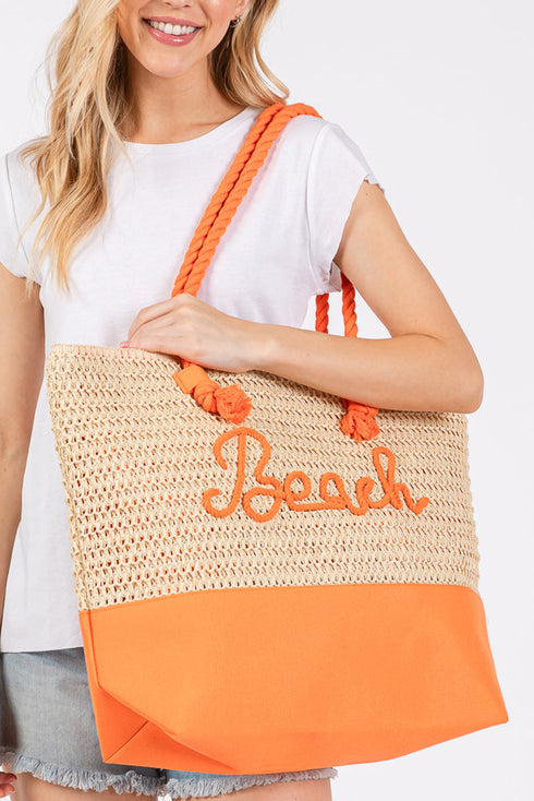 Beach Rope Text Orange Tote Bag