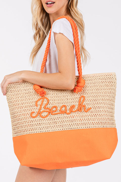 Beach Rope Text Orange Tote Bag