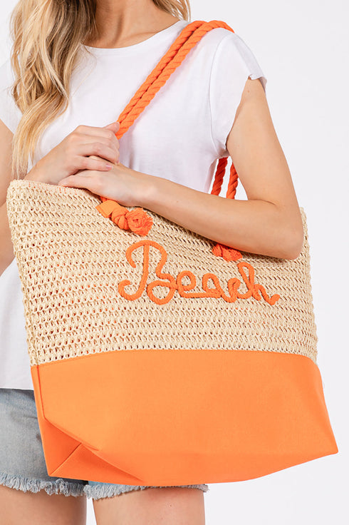 Beach Rope Text Orange Tote Bag