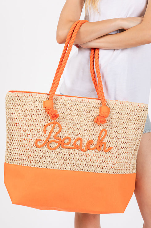 Beach Rope Text Orange Tote Bag