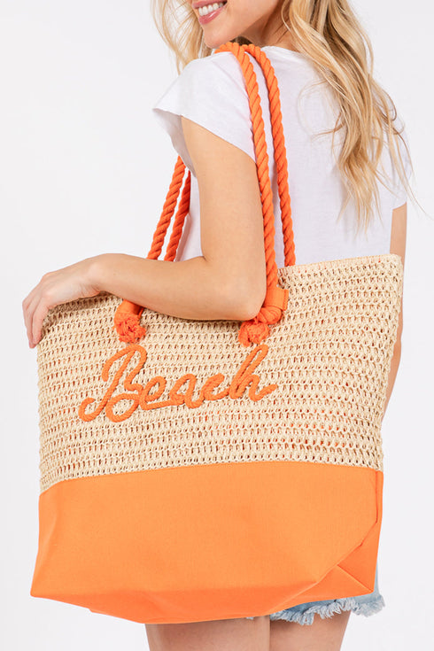 Beach Rope Text Orange Tote Bag