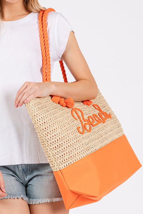 Beach Rope Text Orange Tote Bag