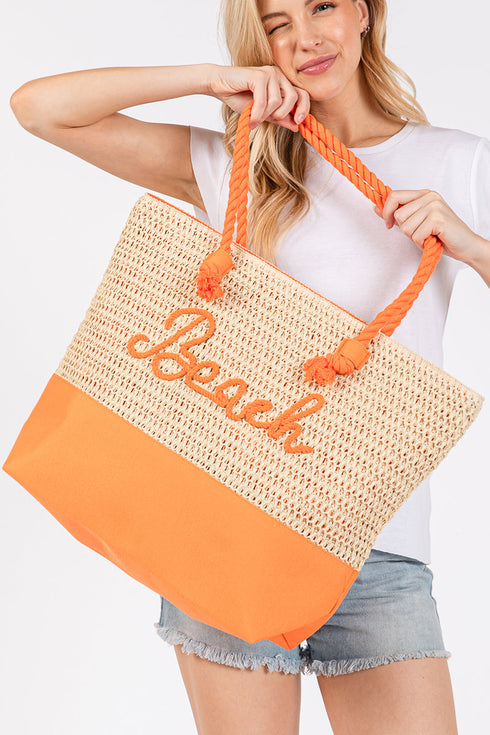 Beach Rope Text Orange Tote Bag