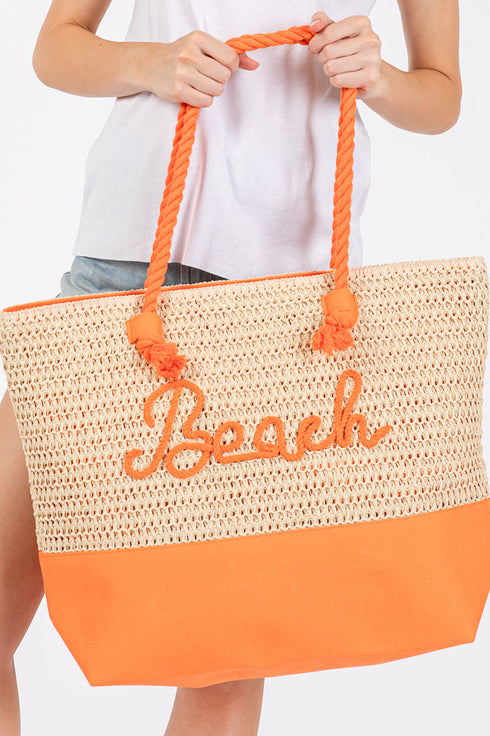 Beach Rope Text Orange Tote Bag