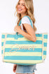 Summer Rope Text Blue and Lime Striped Tote Bag
