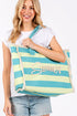 Summer Rope Text Blue and Lime Striped Tote Bag