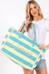 Summer Rope Text Blue and Lime Striped Tote Bag