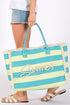 Summer Rope Text Blue and Lime Striped Tote Bag