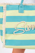 Summer Rope Text Blue and Lime Striped Tote Bag
