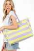 Summer Rope Text Lavender and Yellow Striped Tote Bag