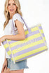 Summer Rope Text Lavender and Yellow Striped Tote Bag