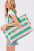 Summer Rope Text Pink and Green Striped Tote Bag