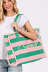 Summer Rope Text Pink and Green Striped Tote Bag