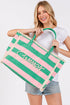 Summer Rope Text Pink and Green Striped Tote Bag