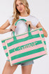 Summer Rope Text Pink and Green Striped Tote Bag