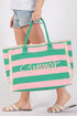 Summer Rope Text Pink and Green Striped Tote Bag