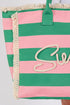Summer Rope Text Pink and Green Striped Tote Bag