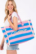 Summer Rope Text Royal Blue and Pink Striped Tote Bag