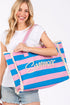 Summer Rope Text Royal Blue and Pink Striped Tote Bag