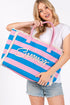 Summer Rope Text Royal Blue and Pink Striped Tote Bag