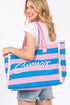 Summer Rope Text Royal Blue and Pink Striped Tote Bag